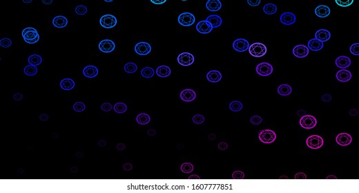 Dark Multicolor vector backdrop with mystery symbols. Colorful vintage illustration with gradient alchemy shapes. Background for esoteric, mystic designs.