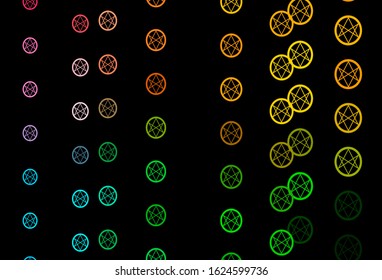 Dark Multicolor vector backdrop with mystery symbols. Colorful vintage illustration with gradient alchemy shapes. Simple base for your occult design.