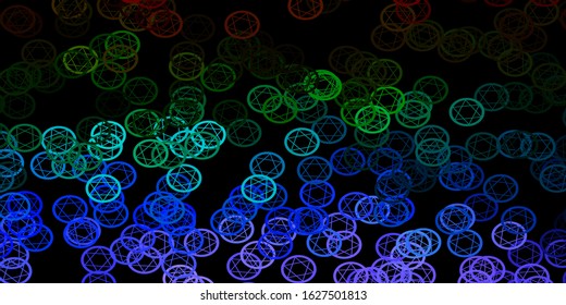 Dark Multicolor vector backdrop with mystery symbols. Illustration with magical signs of spiritual power. Simple design for occult depiction.