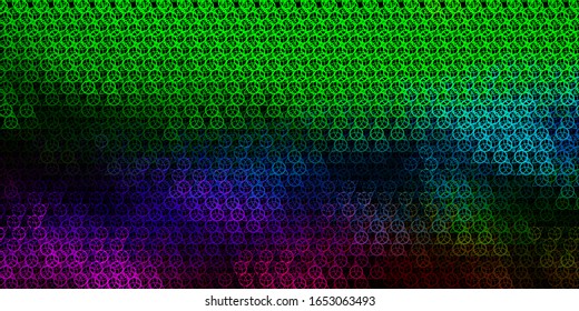 Dark Multicolor vector backdrop with mystery symbols. Colorful vintage illustration with gradient alchemy shapes. Design for magic, spiritual events.