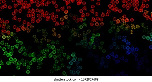 Fondo vectorial oscuro multicolor con símbolos misteriosos. Ilustración abstracta con formas de degradado gótico. Diseño para eventos mágicos y espirituales.