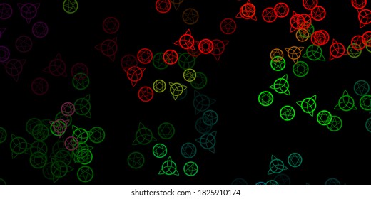 Dark Multicolor vector backdrop with mystery symbols. Colorful mystic symbols with a gradient in ancient style. Simple design for occult depiction.