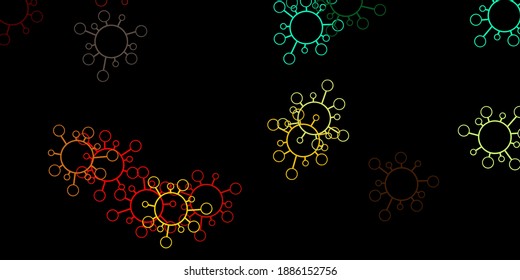 Dunkle mehrfarbige Vektorhintergrund mit Virussymbolen. Intelligente Illustration mit Kopfzeichen im dekorativen Stil. Bestes Design für Quarantäneereignisse.
