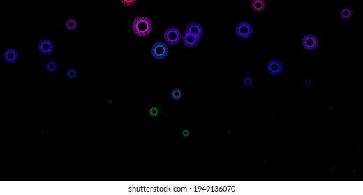 Dark multicolor vector backdrop with virus symbols. Abstract illustration with biological gradient shapes. Design for biohazard warning.