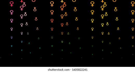Dark Multicolor vector backdrop with woman's power symbols. Simple design in abstract style with women’s rights activism. Elegant design for wallpapers.