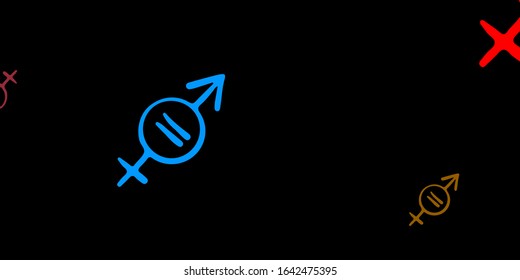 Dark Multicolor vector backdrop with woman's power symbols. Colorful illustration with gradient feminism shapes. Background for International Women’s Day.