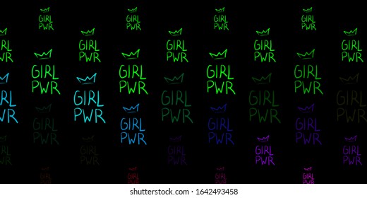 Dark Multicolor vector backdrop with woman's power symbols. Colorful feminism symbols with a gradient in modern style. Design for International Women’s Day.