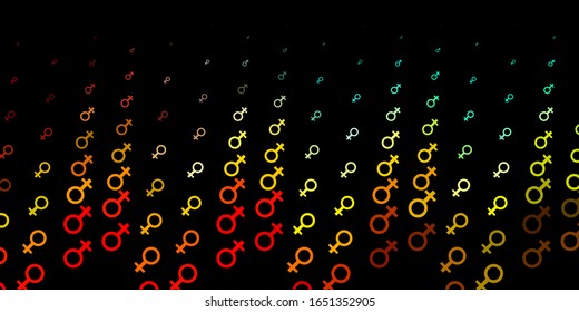 Dark Multicolor vector backdrop with woman's power symbols. Illustration with signs of women's strength and power. Background for International Women’s Day.