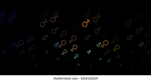 Dark Multicolor vector backdrop with woman's power symbols. Colorful feminism symbols with a gradient in modern style. Simple design for your web site.