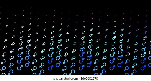Dark Multicolor vector backdrop with woman's power symbols. Colorful illustration with gradient feminism shapes. Best design to show the power of women.