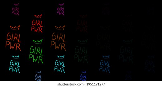 Dark Multicolor vector backdrop with woman's power symbols. Colorful feminism symbols with a gradient in modern style. Design for International Women’s Day.