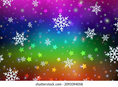 Dark Multicolor vector background with beautiful snowflakes, stars. Gradient colorful illustration with snow in christmas style. Design for New Year ad, booklets.