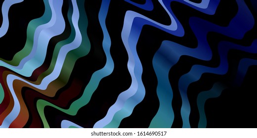 Dark Multicolor vector background with bent lines. Colorful illustration with curved lines. Template for cellphones.