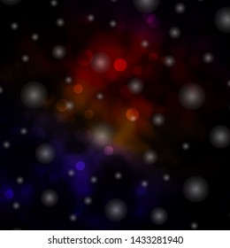 Dark Multicolor vector background with circles, stars. Abstract illustration with colorful spots, stars. Pattern for business ads.