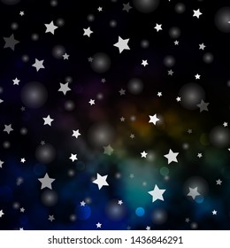 Dark Multicolor vector background with circles, stars. Illustration with set of colorful abstract spheres, stars. Texture for window blinds, curtains.