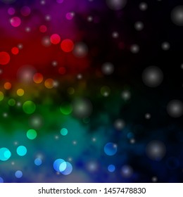 Dark Multicolor vector background with circles, stars. Abstract illustration with colorful shapes of circles, stars. Pattern for business ads.