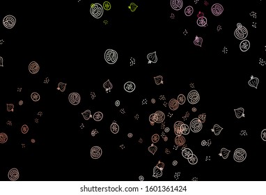 Dark Multicolor vector background with cuisine gourmet. Colorful decorative design of snacks in doodle style. Pattern for menu of cafes, bars, restaurants.