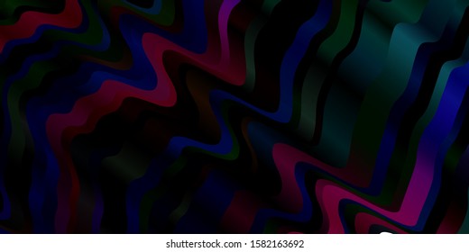 Dark Multicolor vector background with curved lines. Illustration in halftone style with gradient curves. Pattern for commercials, ads.