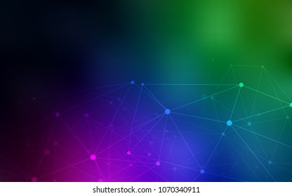 Dark Multicolor vector background with dots and lines. Abstract illustration with colorful discs and triangles. Pattern can be used as texture of wallpapers.