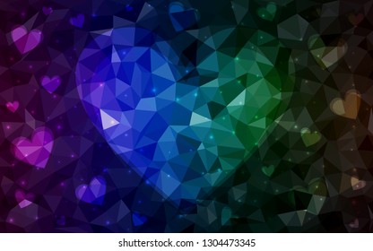 Dark Multicolor vector  background with hearts. Hearts on blurred abstract background with colorful gradient. Design for your business advert of anniversary.