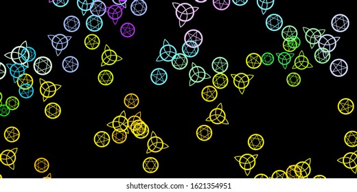 Dark Multicolor vector background with occult symbols. Illustration with magical signs of spiritual power. Background for esoteric, mystic designs.