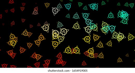 Dark Multicolor vector background with occult symbols. Colorful mystic symbols with a gradient in ancient style. Best design halloween events.