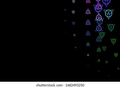 Dark Multicolor vector background with occult symbols. Colorful mystic symbols with a gradient in ancient style. Simple design for occult depiction.