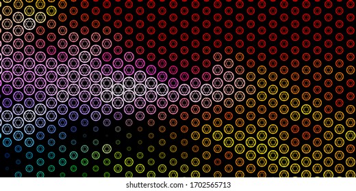 Dark Multicolor vector background with occult symbols. Colorful mystic symbols with a gradient in ancient style. Design for magic, spiritual events.