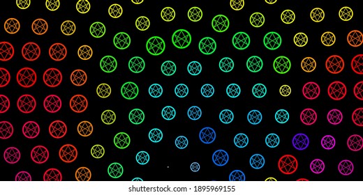 Dark Multicolor vector background with occult symbols. Colorful vintage illustration with gradient alchemy shapes. Simple base for your occult design.