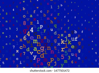 Dark Multicolor vector background with signs of alphabet. Shining colorful illustration with isolated letters. Pattern for school, grammar websites.