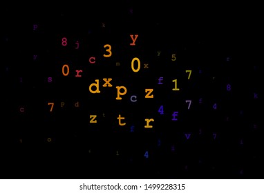 Dark Multicolor vector background with signs of alphabet. Shining illustration with ABC symbols on abstract template. Template for lettering, typography.
