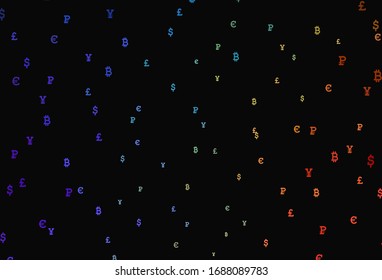 Dark Multicolor vector background with signs of currency. Blurred design in simple style with symbols of currency. Template for ads of currency markets, bank loans.