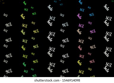 Dark Multicolor vector background with symbols of 30, 50, 90 % sales. Colored words of sales with gradient on white background. Backdrop for ads, leaflets of Black Friday.