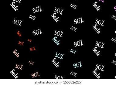 Dark Multicolor vector background with symbols of 30, 50, 90 % sales. Colored words of sales with gradient on white background. Backdrop for super sales on Black Friday.
