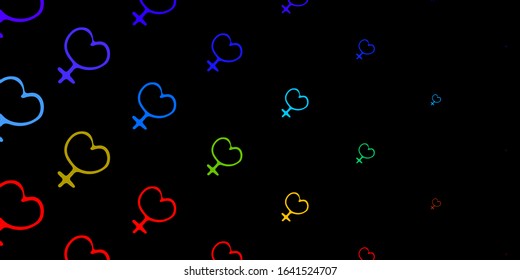 Dark Multicolor vector background with woman symbols. Illustration with signs of women's strength and power. Best design to show the power of women.