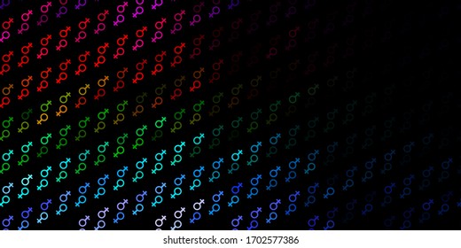 Dark Multicolor vector background with woman symbols. Abstract illustration with a depiction of women's power. Background for International Women’s Day.