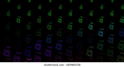 Fondo vectorial multicolor oscuro con símbolos femeninos. Diseño simple en estilo abstracto con activismo por los derechos de las mujeres. Mejor diseño para mostrar el poder de las mujeres.