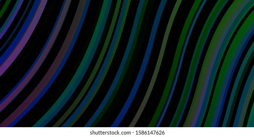 Dark Multicolor vector background with wry lines. Illustration in halftone style with gradient curves. Template for cellphones.