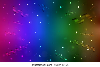 Dark Multicolor vector background with xmas confetti. Decorative shining illustration with ribbons on abstract template. The pattern can be used for birthday gifts, congratulations.