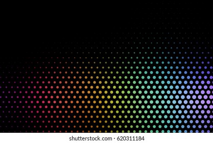 Dark Multicolor vector banner with circles, spheres. Abstract spots. Background of Art bubbles in halftone style with colored gradient.