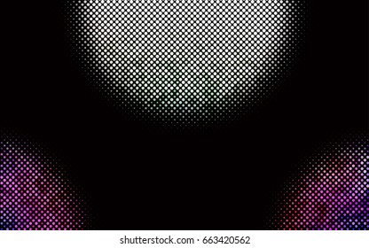 Dark Multicolor, vector banner with circles, spheres. Abstract spots. Background of Art bubbles in halftone style with colored gradient.
