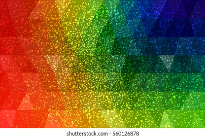 Fondo de polígono vectorial multicolor oscuro. Ilustración de polos bajos que consiste en triángulos con copos de nieve. Textura, fondo transparente de la celebración de Año Nuevo.