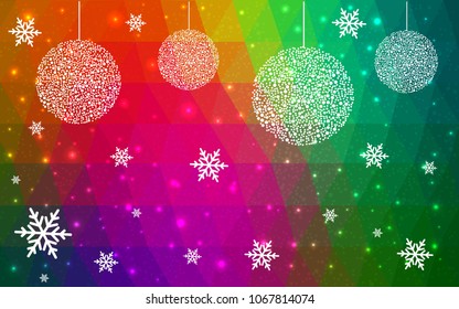 Dark Multicolor vector christmas postcard low polygon background. Illustration consisting of triangles. Abstract triangular polygonal origami or crystal design of New Year celebration.