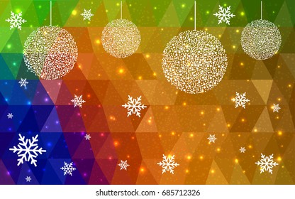 Dark Multicolor vector christmas postcard low polygon background. Illustration consisting of triangles. Abstract triangular polygonal origami or crystal design of New Year celebration.