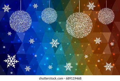 Dark Multicolor vector christmas postcard low polygon background. Illustration consisting of triangles. Abstract triangular polygonal origami or crystal design of New Year celebration.