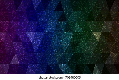 Dark Multicolor vector christmas postcard low polygon background. Illustration consisting of triangles. Abstract triangular polygonal origami or crystal design of New Year celebration.