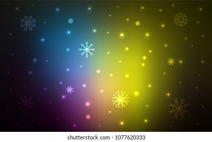 Dark Multicolor vector cover with beautiful snowflakes. Decorative shining illustration with snow on abstract template. New year design for your ad, poster, banner.