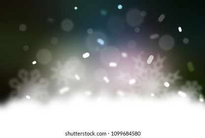 Dark Multicolor vector cover with beautiful snowflakes. Snow on blurred abstract background with gradient. New year design for your business advert.