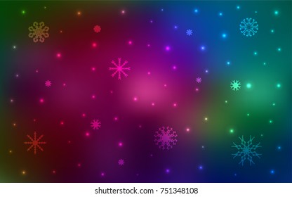 Dark Multicolor vector cover with beautiful snowflakes. Glitter abstract illustration with crystals of ice. The template can be used as a new year background.