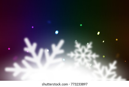 Dark Multicolor vector cover with beautiful snowflakes. Decorative shining illustration with snow on abstract template. New year design for your ad, poster, banner.